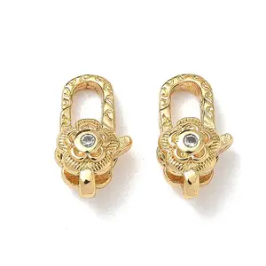 Flower Brass Micro Pave Cubic Zirconia Lobster Claw Clasps
