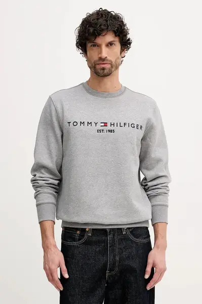 Mikina Tommy Hilfiger pánská, šedá barva, s aplikací, MW0MW11596