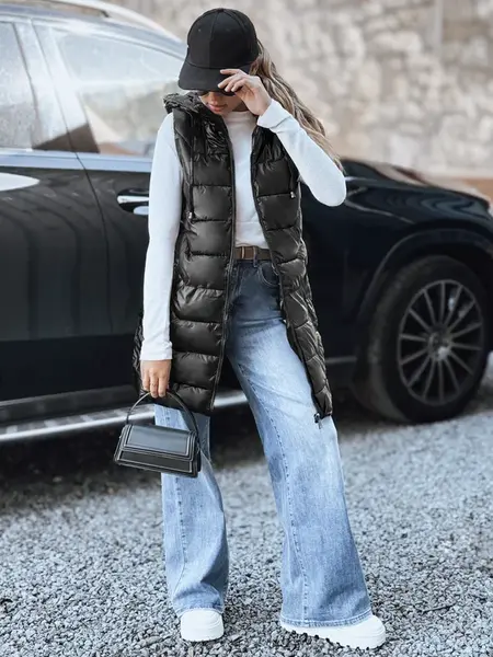 Dámská černá prošívaná vesta s kapucí