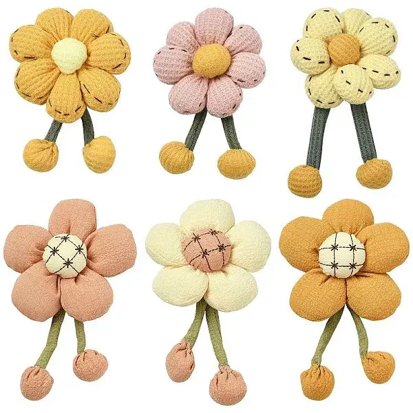 1 Sets 6Pcs 6 Styles Flower Fabric Brooches Mixed Colors