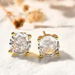 Flat Round Brass Micro Pave Clear Cubic Zirconia Stud Earrings