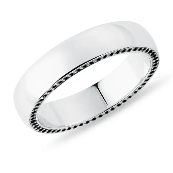 Pánska svadobná obrúčka z bieleho zlata s čiernymi diamantmi KLENOTA