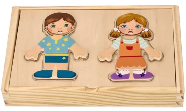 Adam Toys Dřevěná magnetická skládačka v oblékání - Holka a kluk