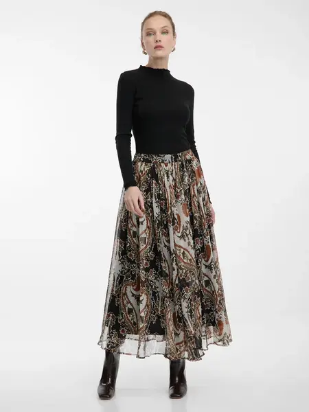 Hnedá vzorovaná midi sukňa ORSAY