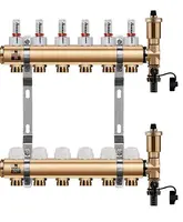 Wigell Podlahový rozdělovač WIGELL, 6 okruhů, mosazný + automatické odvzdušňování