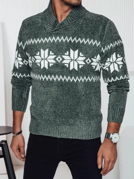 Pánský zelený svetr se vzorem vloček
