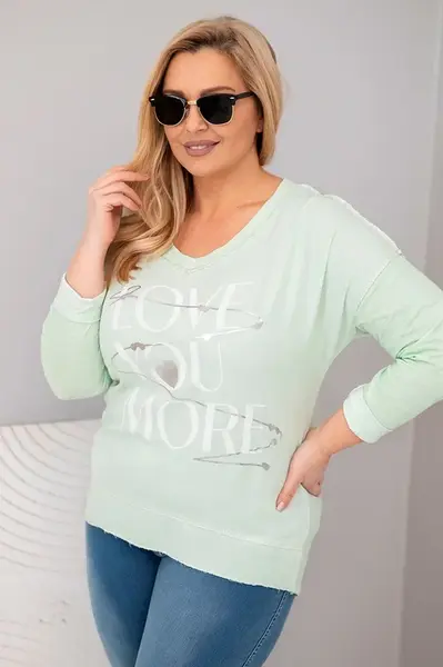 Kesi Włoski Dámska blúzka Plus Size s nápisom Love You More mentolová