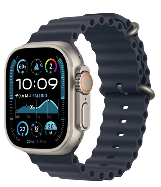 APPLE Watch Ultra 2 (2024) 49mm, Přírodní titan s námořnicky modrým oceánským řemínkem