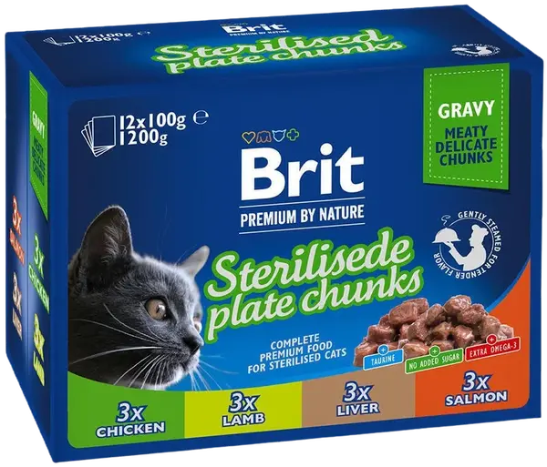 BRIT Premium Cat kapsa Sterilised Plate 12 x 100 g
