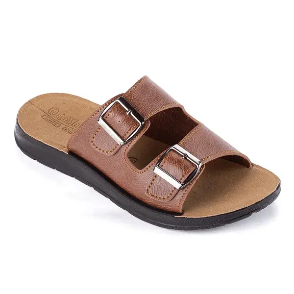 Pánské ortopedické pantofle s posuvnou přezkou karamelové vel. 45