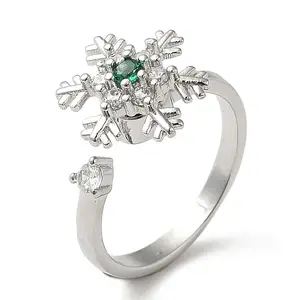 Rotatable Cubic Zirconia Snowflake Open Ring