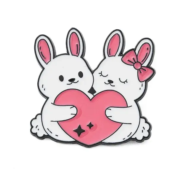 Cute Animal Hug with Heart Enamel Pins