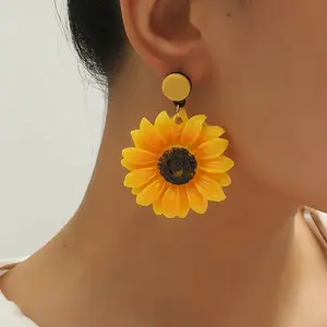 Exaggerated Sunflower Acrylic Dangle Stud Earrings