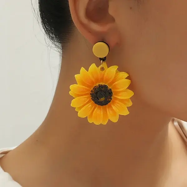 Exaggerated Sunflower Acrylic Dangle Stud Earrings