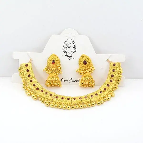 Teardrop Ethnic Style Alloy Rhinestone Bib Necklaces & Dangle Earrings Sets