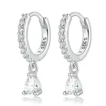 925 Sterling Silverr Micro Pave Cubic Zirconia Geometric Teardrop Hoop Earrings