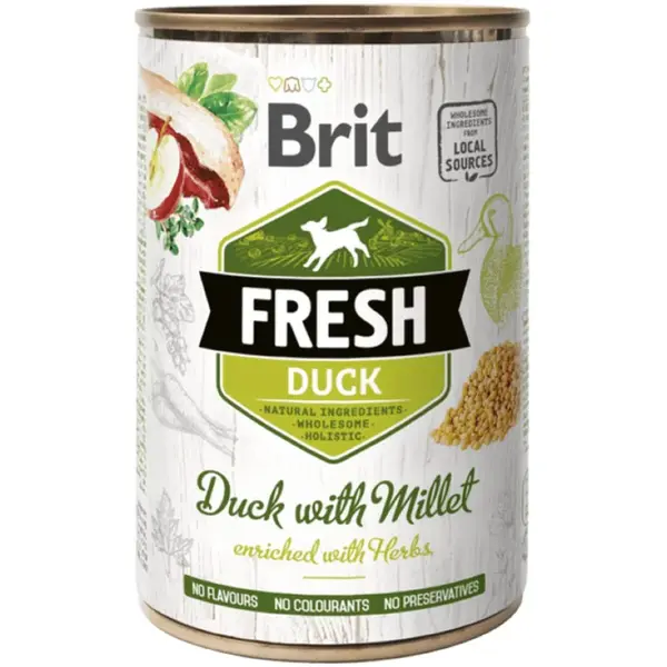 Brit Fresh Dog konzerva Duck with Millet 400 g
