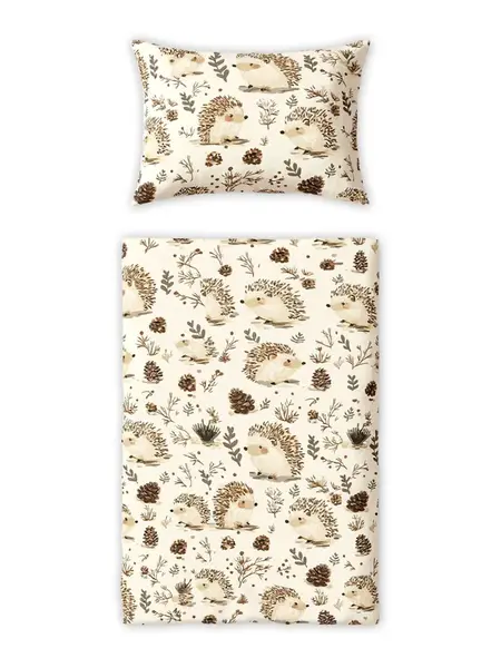 Obliečky do postieľky, 2D sada - Ježko, béžový