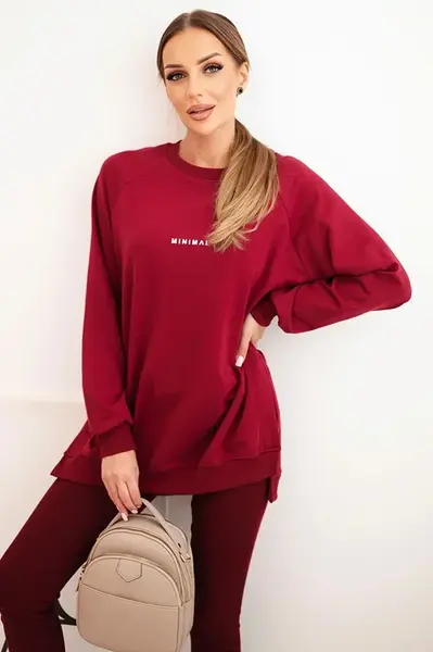 Polski Dámská souprava bavlněná mikina a legíny s nápisem Minimal bordový