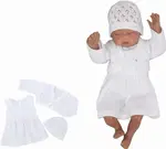 3-dielna pletená súprava šatôčky, bolerko a čiapočka - biela