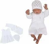 3-dielna pletená súprava šatôčky, bolerko a čiapočka - biela