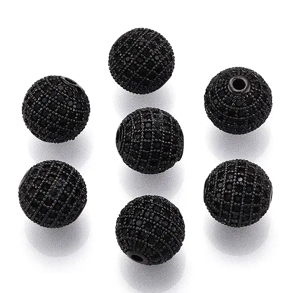 Brass Micro Pave Cubic Zirconia Beads