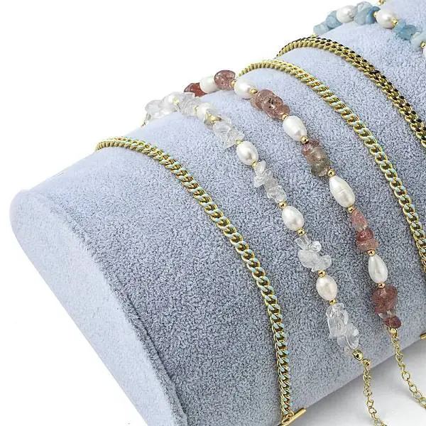 Wood Covered with Velvet Half Round Jewelry Bracelet Displays