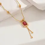 Fashionable Vintage Brass & Glass Tassel Rectangle Pendant Necklaces for Women