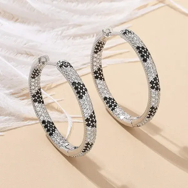 Brass Micro Pave Cubic Zirconia Hoop Earrings