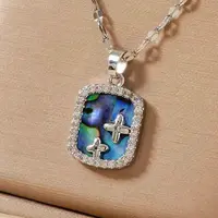 Simple Brass Clear Cubic Zirconia Square Star Pendant Necklaces