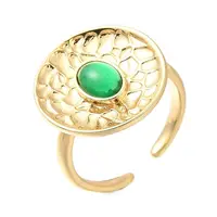 Rack Plating Flat Round Brass Glass Open Cuff Rings for Women