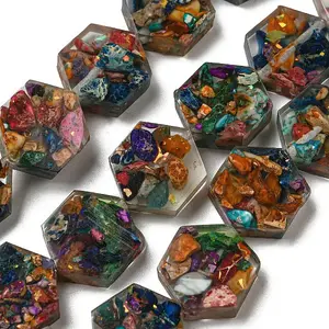 Dyed Natural Imperial Jasper with Resin Beads Strands