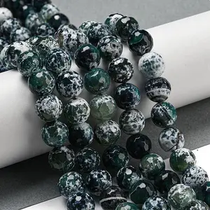 Faceted Natural Fire Crackle Agate Beads Strands
