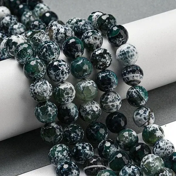 Faceted Natural Fire Crackle Agate Beads Strands