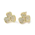 Clover Brass Micro Clear Cubic Zirconia Stud Earrings