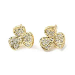 Clover Brass Micro Clear Cubic Zirconia Stud Earrings