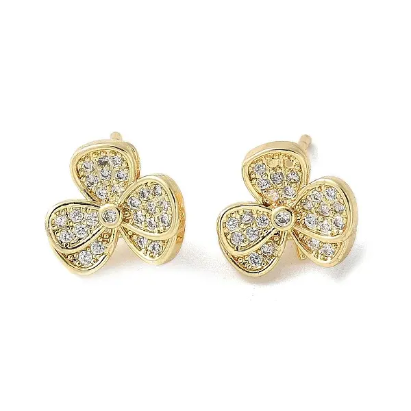 Clover Brass Micro Clear Cubic Zirconia Stud Earrings