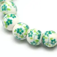 Handmade Flower Printed Porcelain Ceramic Beads Strands