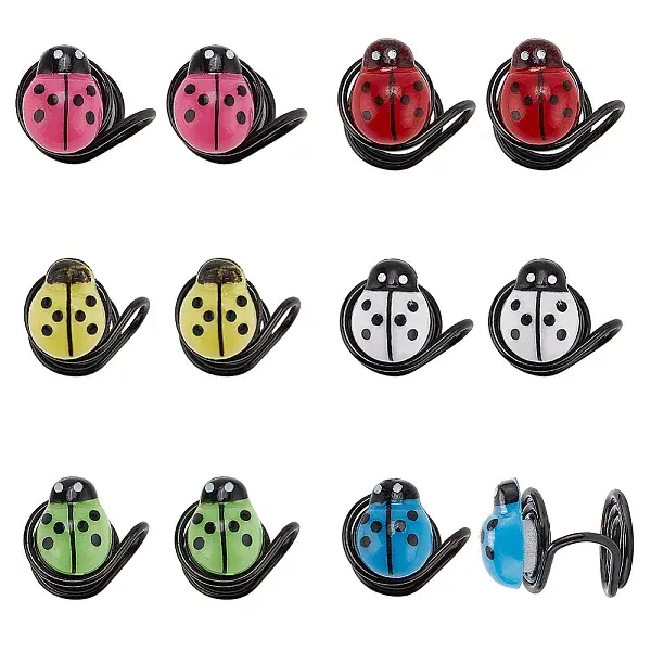 6 Pair 6 Color Plastic Ladybug Cuff Earrings