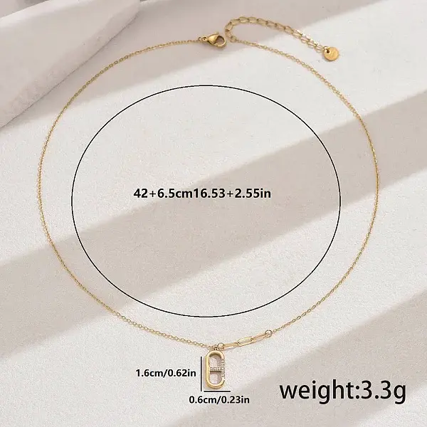 Stainless Steel Pave Cubic Zirconia Oval Pendant Necklaces