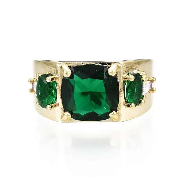 Green Cubic Zirconia Rectangle Chunky Open Cuff Ring for Women