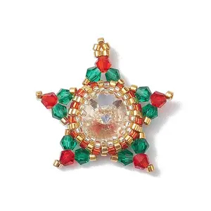 Christmas Glass & Seed Bead Woven Pendants