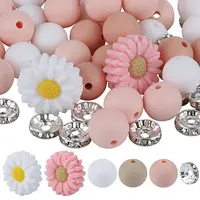 79Pcs 6 Styles Iron Rhinestone Spacer Beads with Flower Silicone Beads