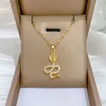 Brass Pave Full Cubic Zirconia Snake Pendant Necklaces