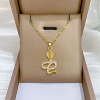 Brass Pave Full Cubic Zirconia Snake Pendant Necklaces