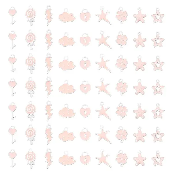 90Pcs 9 Style Spray Painted Alloy Enamel Pendants
