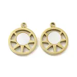 304 Stainless Steel Pave Shell Flat Round with Sun Charms