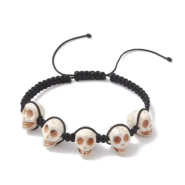 Halloween Synthetic Turquoise Skull Braided Bead Anklets for Women Men