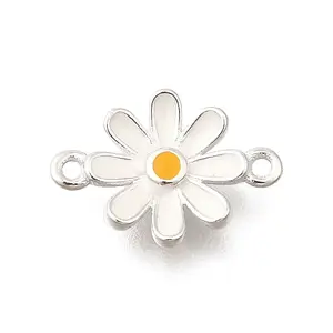 925 Sterling Silver White Enamel Daisy Flower Connector Charms