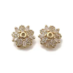 Brass Micro Pave Clear Cubic Zirconia Bead Caps